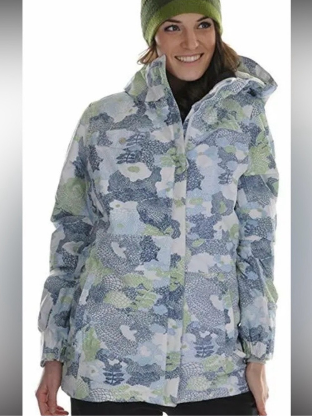 686 Women's Light Blue and Green Patterned Ski Jacket